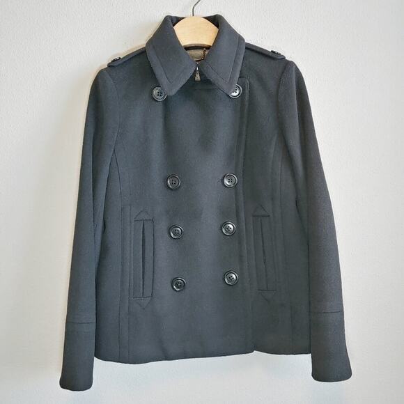 J. Crew Women's Black Wool Double Breasted Pea Coat Sz M Academia Preppy Winter - Picture 1 of 12
